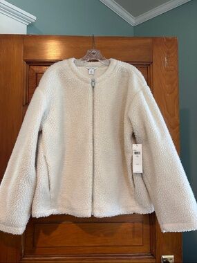 NWT Calvin Klein Cream Sherpa Zip-Up Jacket